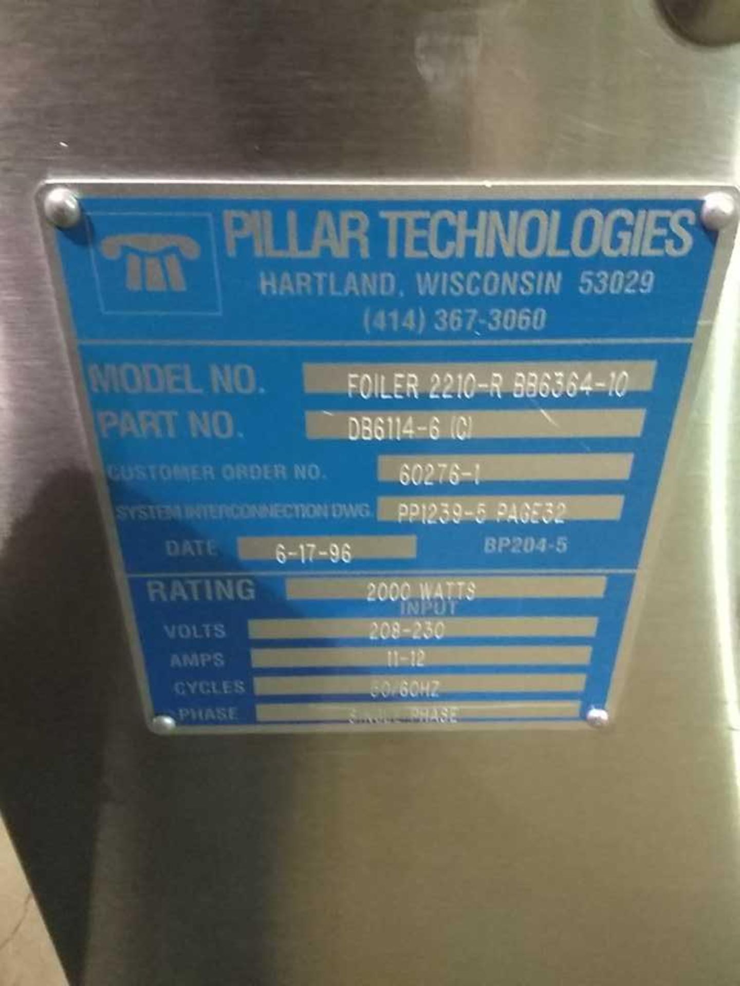 Pillar Technologies Foiler With Conveyor Mountable Head and Control Box Model 2210-R BB6364-10, Part - Image 9 of 12