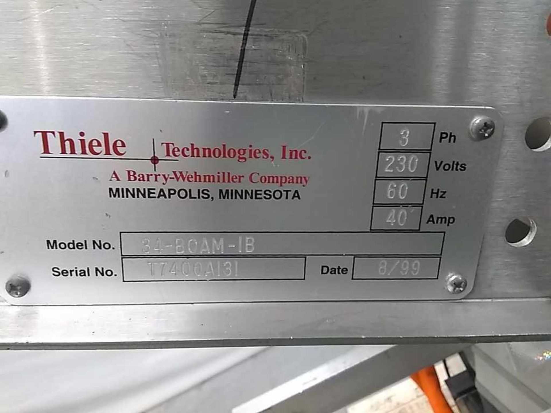 Barry-Wehmiller Thiele Technologies Inc model 33-BOAM-1B Top Sorted Model 304-BOAM-1B sn T7400A131 - Image 4 of 13