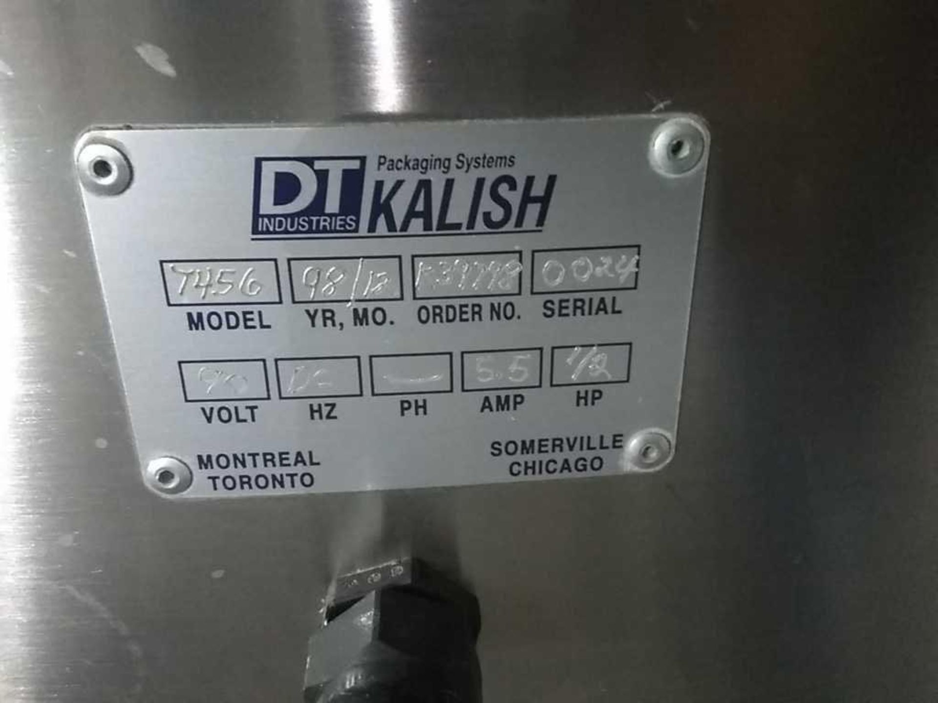 DT Industries Kalish Model 7456 12x80"" Incline Conveyor w/ 44""dia Stainless Steel Cylindrical Load - Image 7 of 7