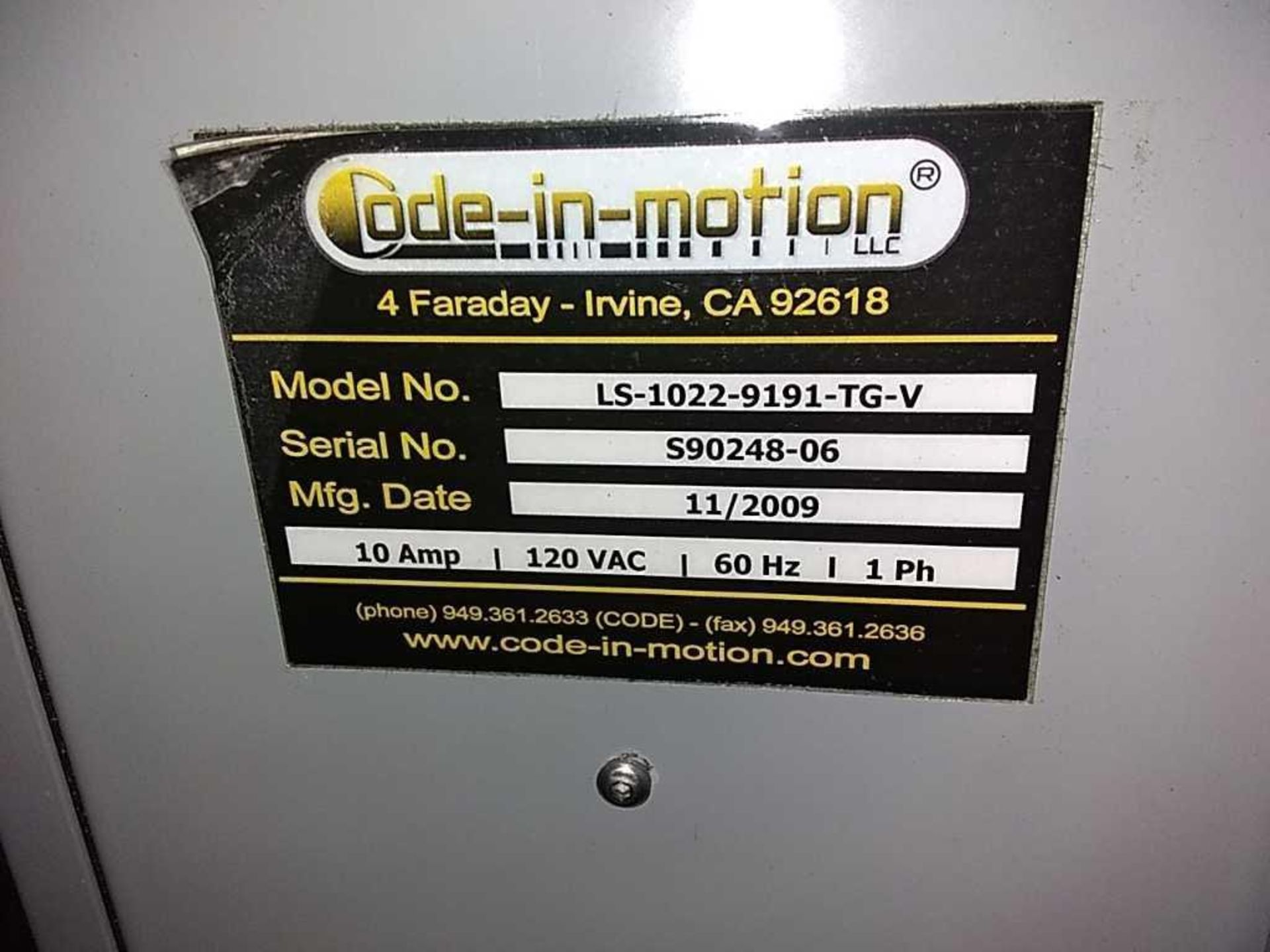 Code-In-Motion Model LS-1022-9191-TG-V Inline Serialization Printer With Dorner 12 x 48" Conveyor, - Image 6 of 6