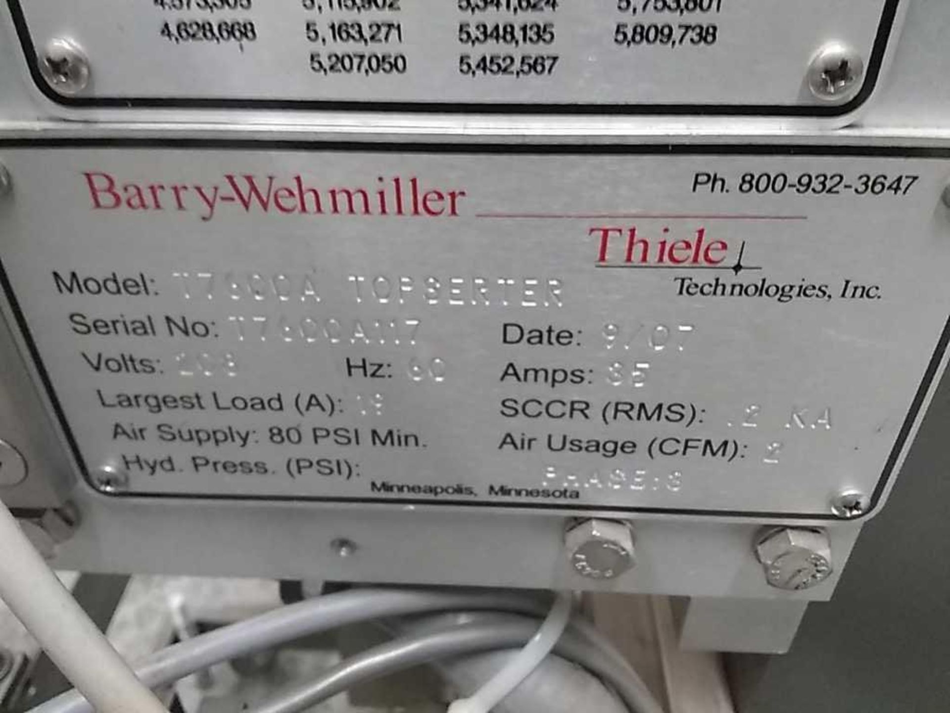 Barry-Wehmiller Thiele Technologies Model T7600A Top-sorter In-line Insertion Machine, sn T7600A117, - Image 9 of 17