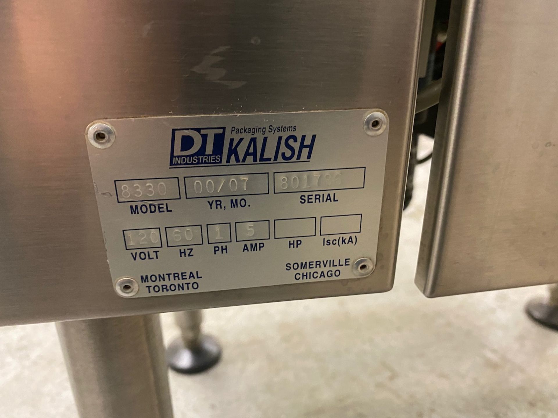 DT Industries Kalish Model 8330 Centrifugal Desiccant Inserter, sn 801786 Mfg 07/2000 120V 1ph - Image 3 of 4