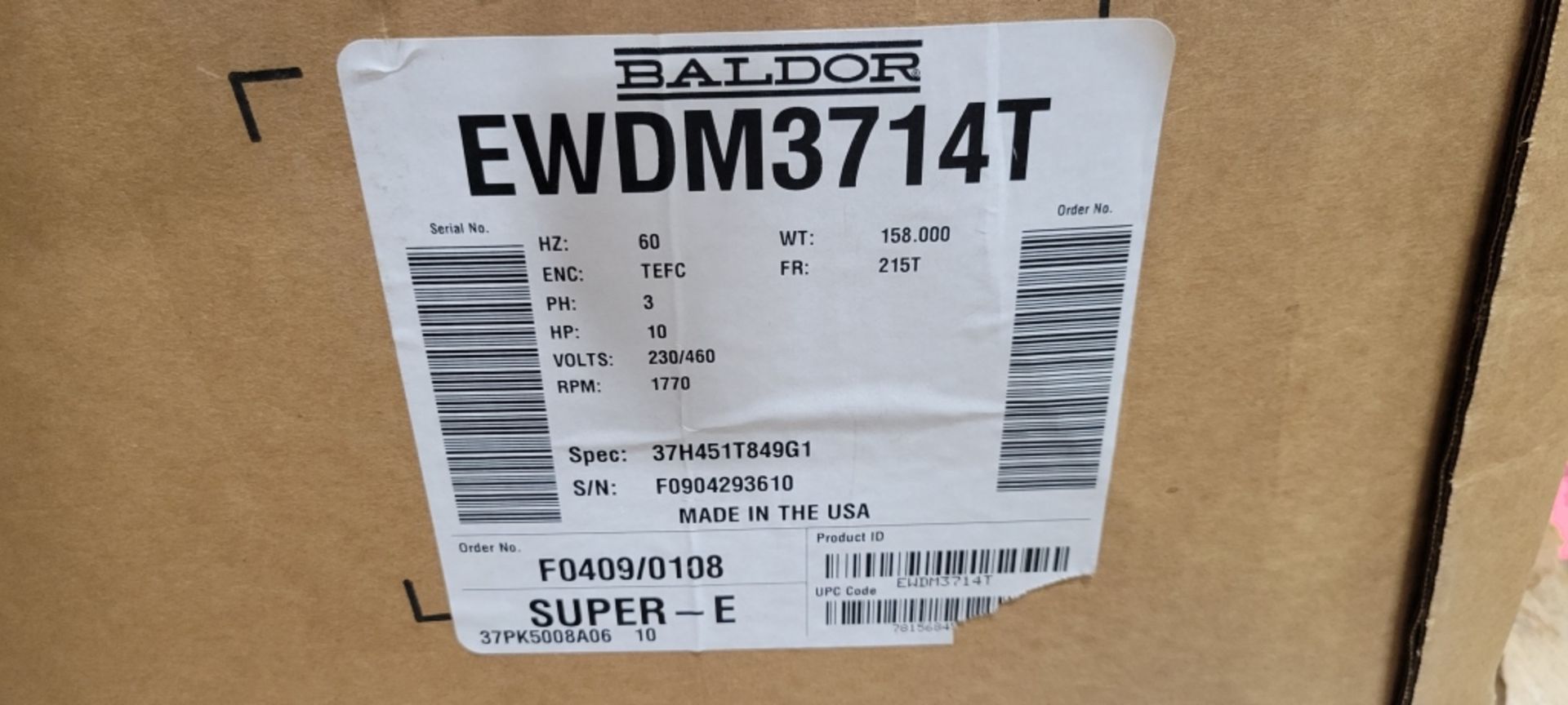 Baldor Super-E Series Model EWDM3714 10HP Motor - Image 2 of 3