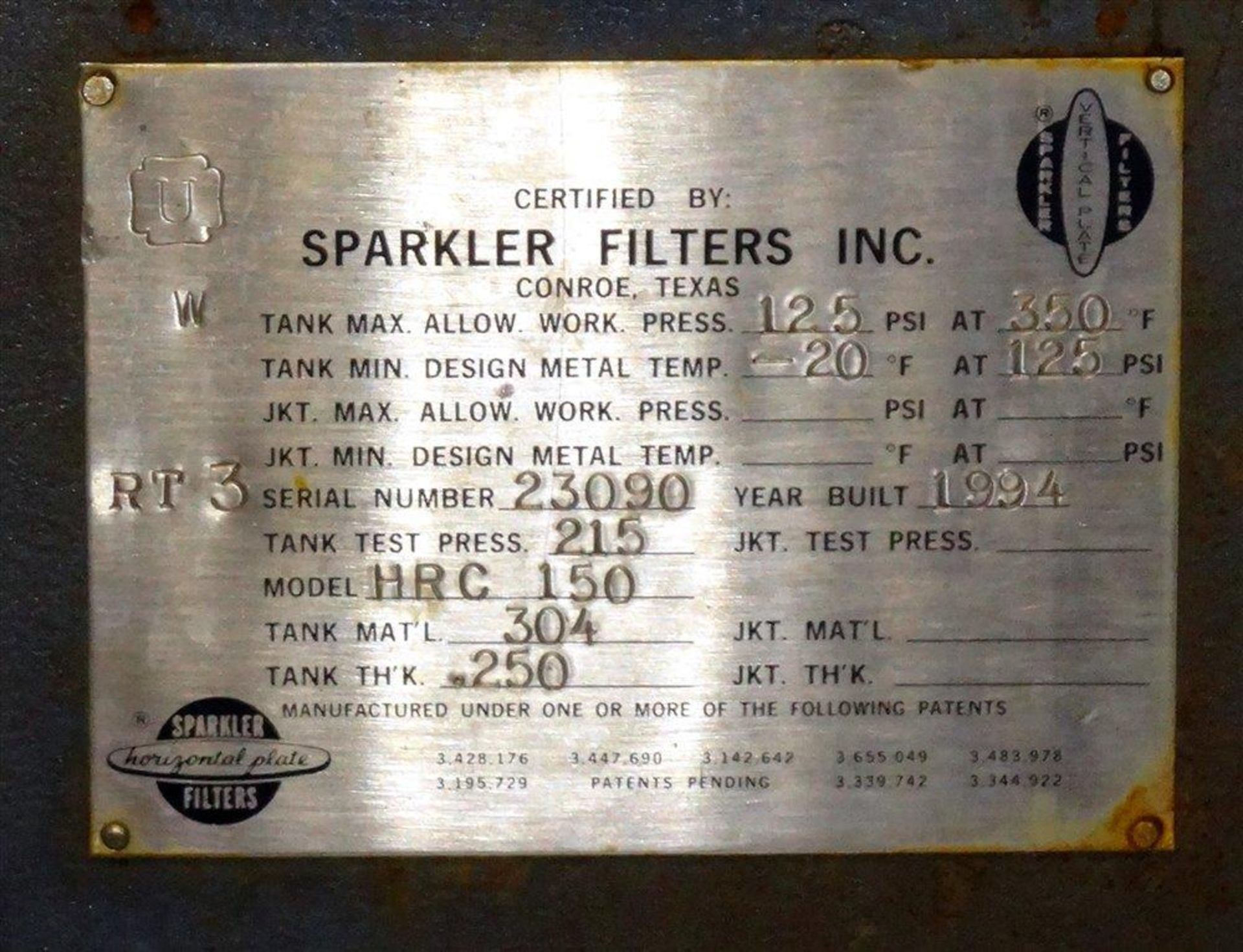 Sparkler HRC Horizontal Plate Filter, Model HRC-150, 304 Stainless Steel. 154.8 Square feet filter - Image 5 of 22