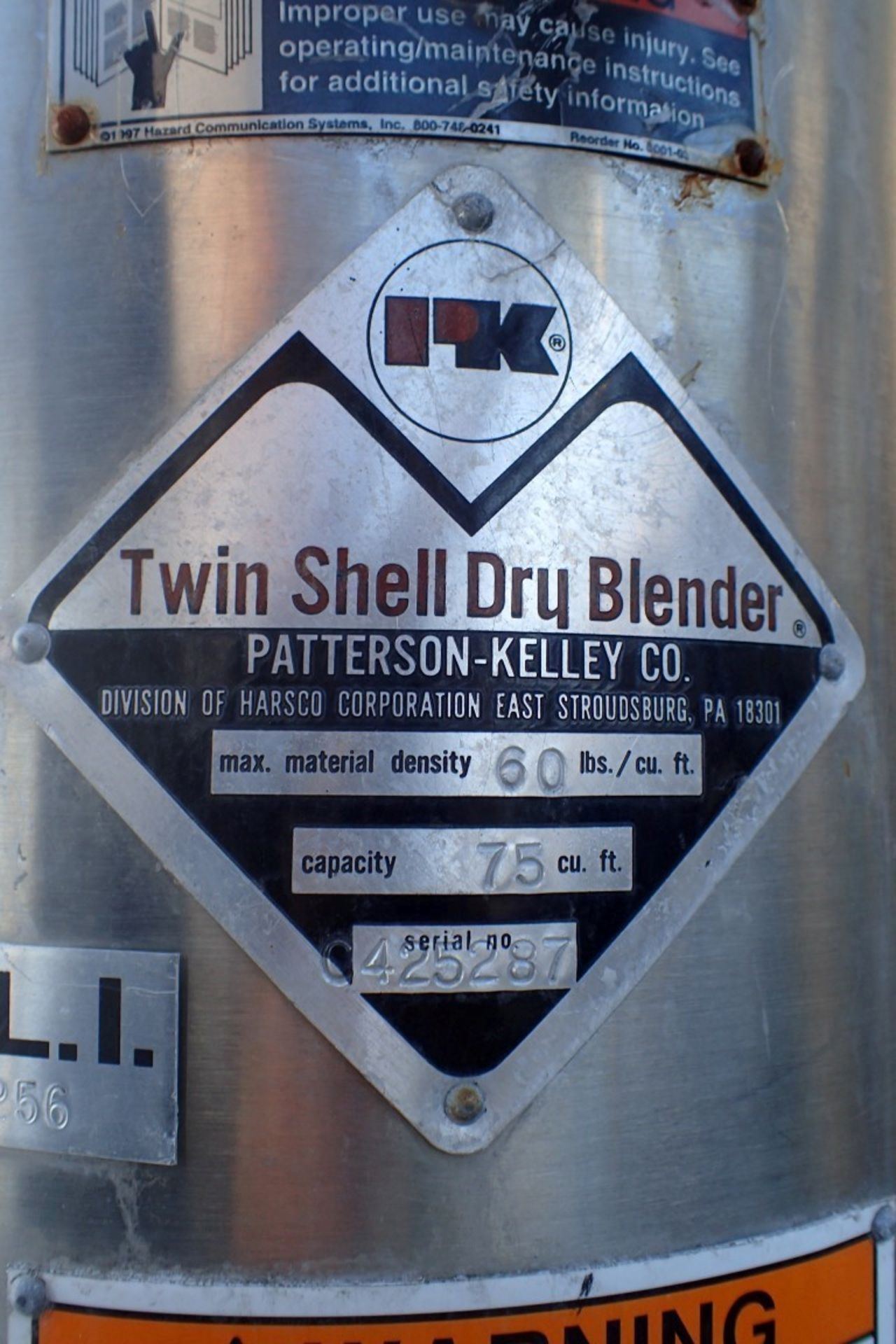 Patterson-Kelley Twin Shell Dry V-Blender with Pin Bar. 75 Cubic Foot, Stainless Steel - Image 10 of 10