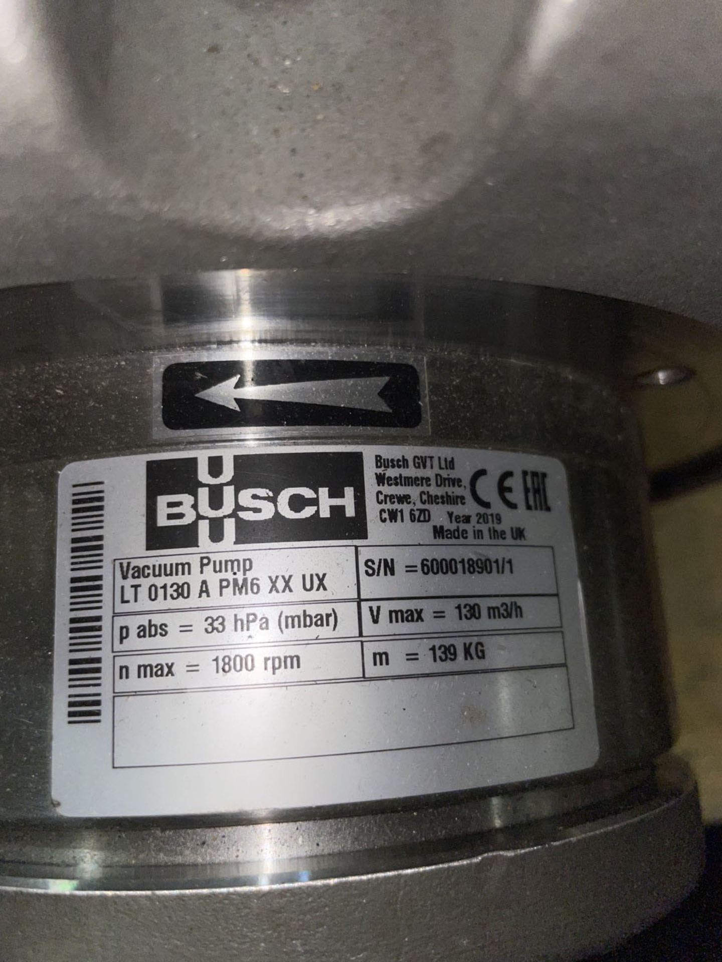 Busch Liquid Ring Vacuum Pump, Model LT0130A, 5 HP - Image 4 of 5