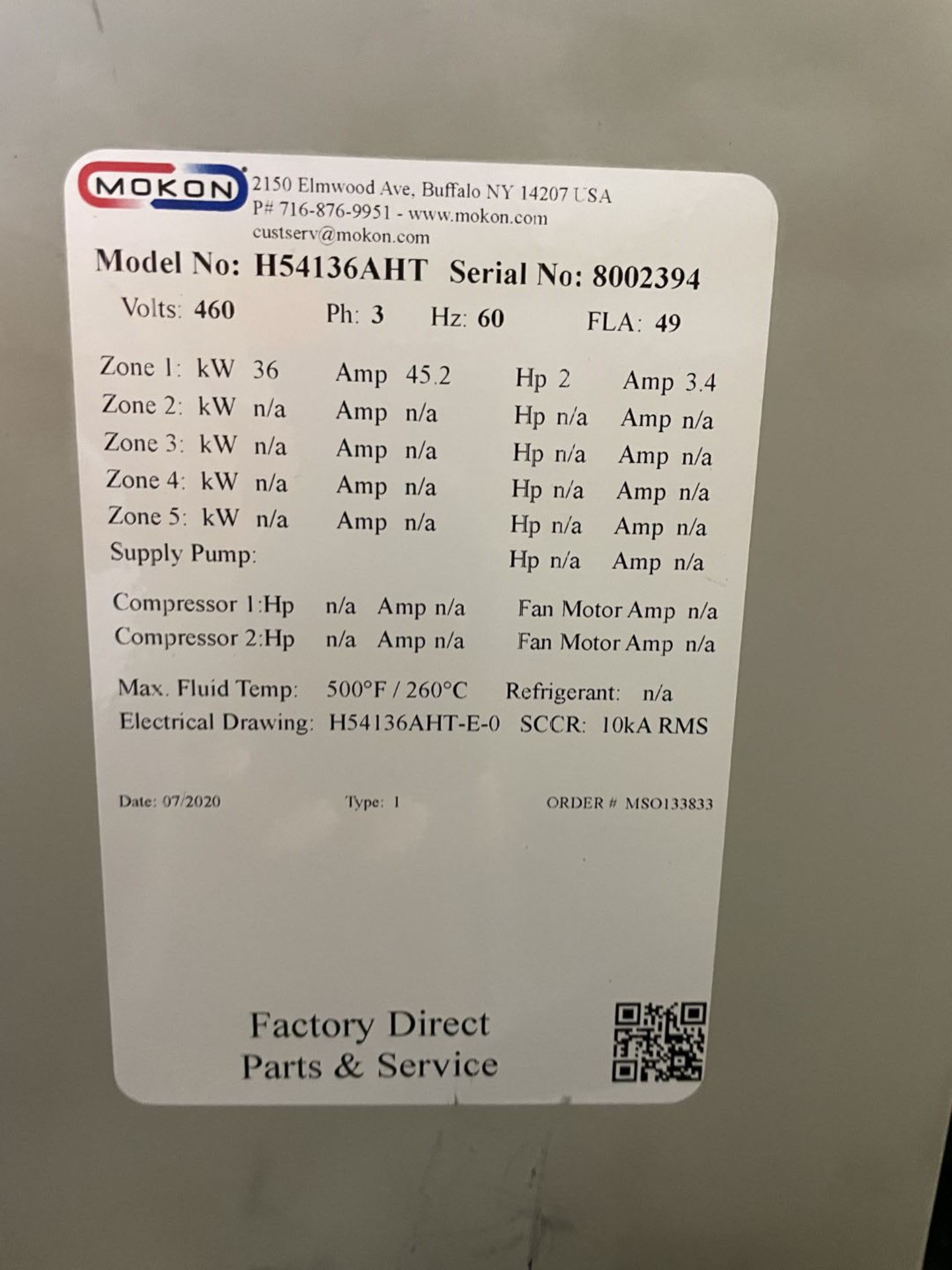 36 KW Mokon Oil Heater, Model H54136AHT - Image 2 of 4