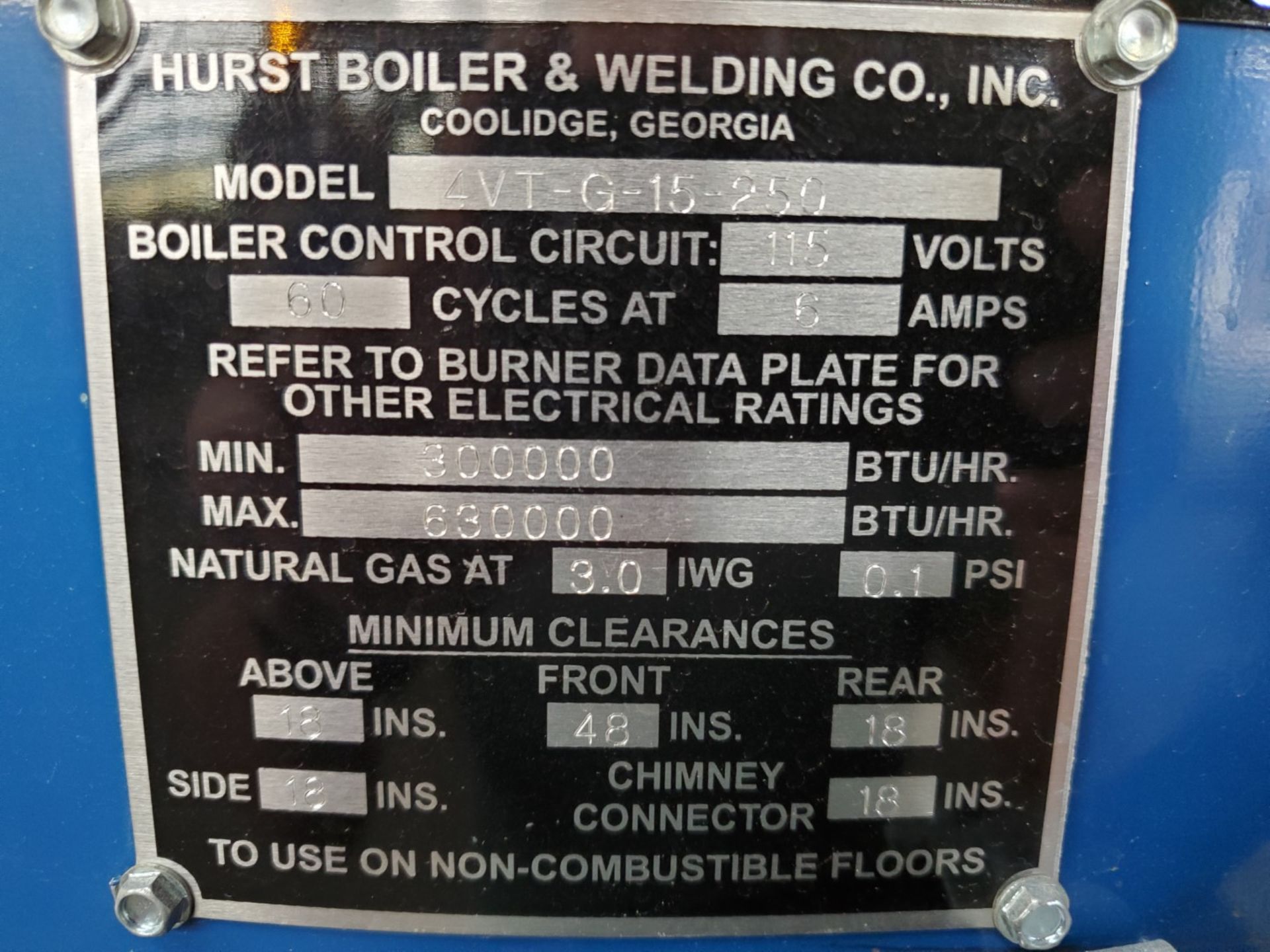 15 HP Hurst Boiler, Model 4VT-G-15-250, 250# - Image 3 of 5