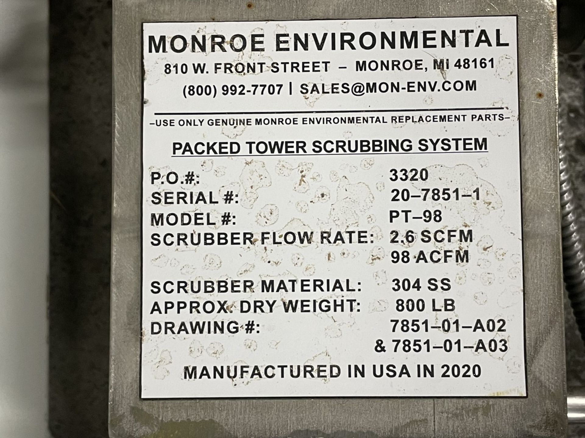 Monroe Enviromental Scrubber, Model PT 98 - Image 4 of 12