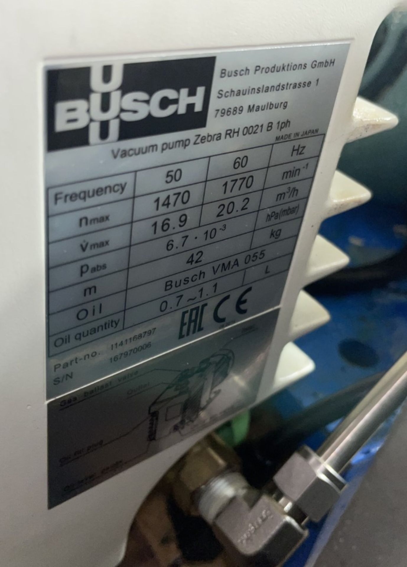 Busch Vacuum Pump, Model RH0021B, .9 KW - Image 2 of 5