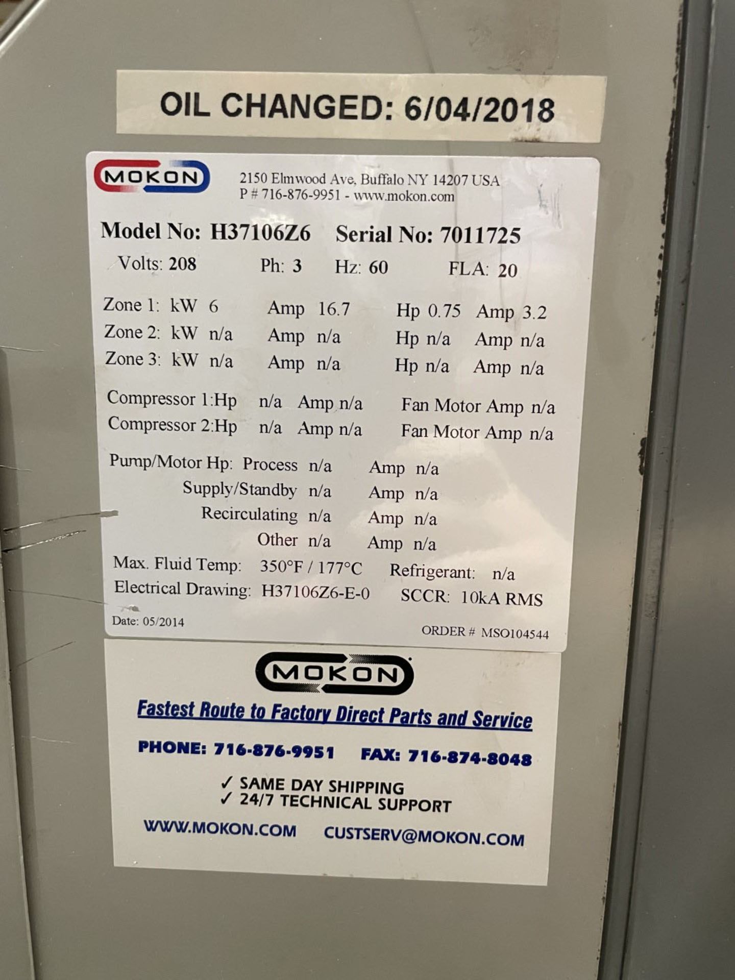 6 KW Mokon Oil Heater, Model H37106Z6 - Image 2 of 4