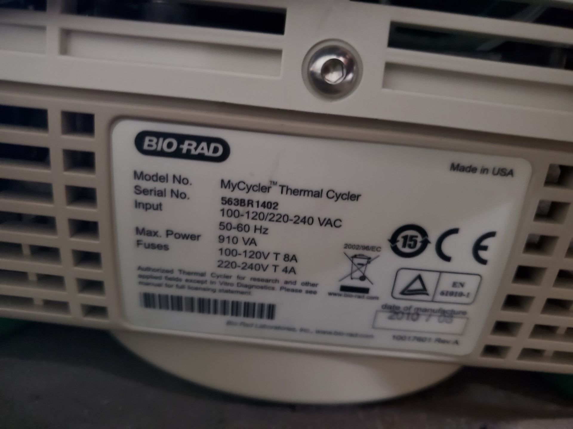 Bio-Rad Thermal Cycler, model MyCycler, 120/240 volt, serial# 563BR1402. - Image 2 of 3