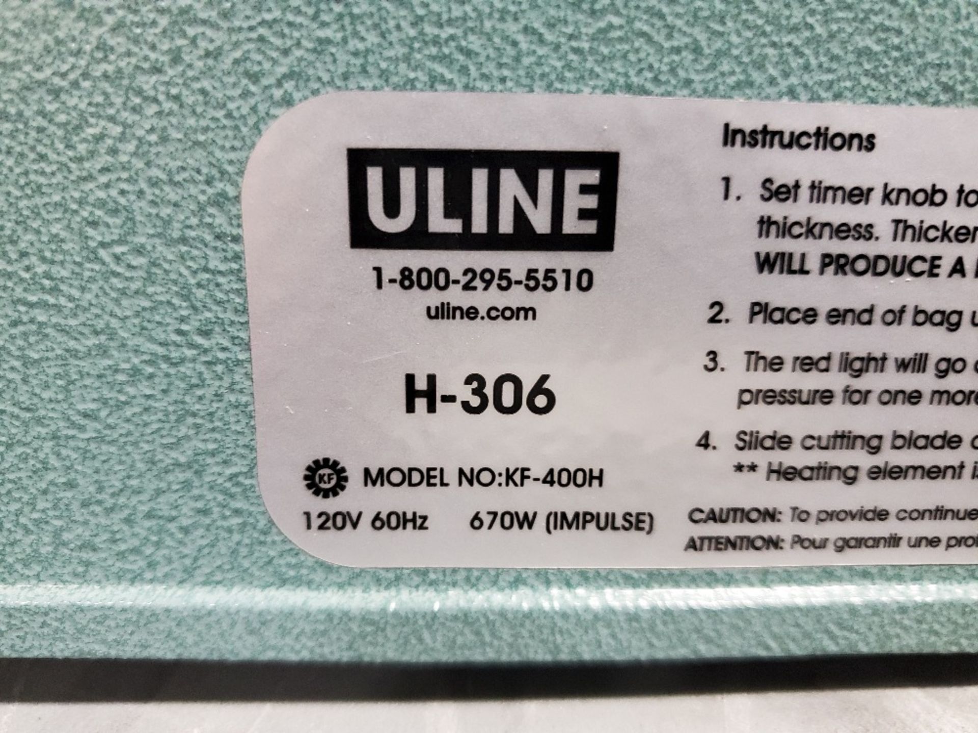 Uline H-306 Impulse Sealer, model KF-400H, 670 watts, 120 volts. - Image 4 of 4