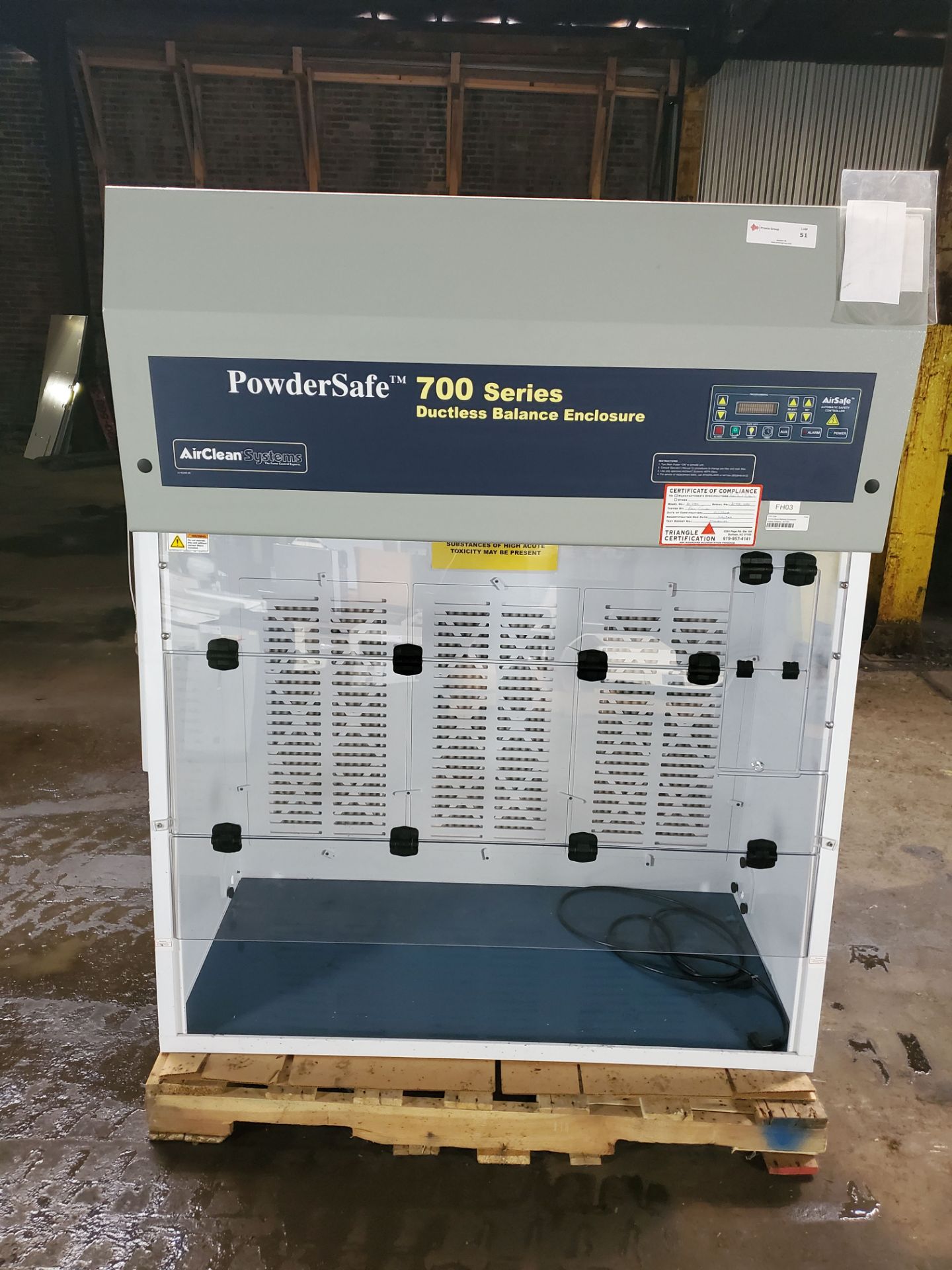 PowderSafe 700 Series Ductless Balance Enclosure, model AC775C, with controls.