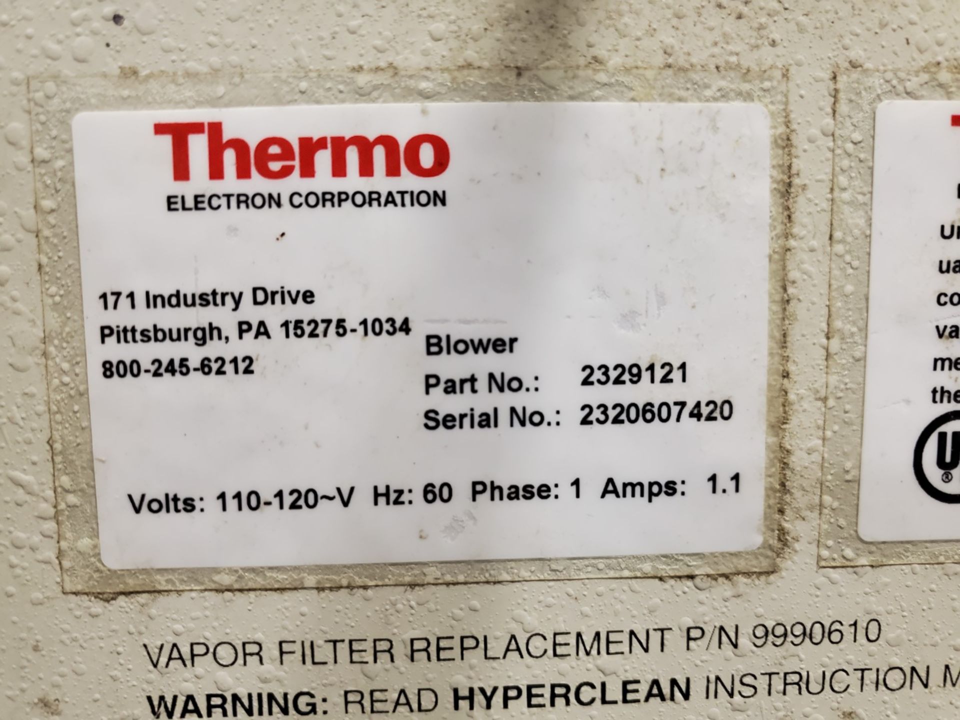 Thermo Electron Blower, Part# 2329121 - Image 2 of 3