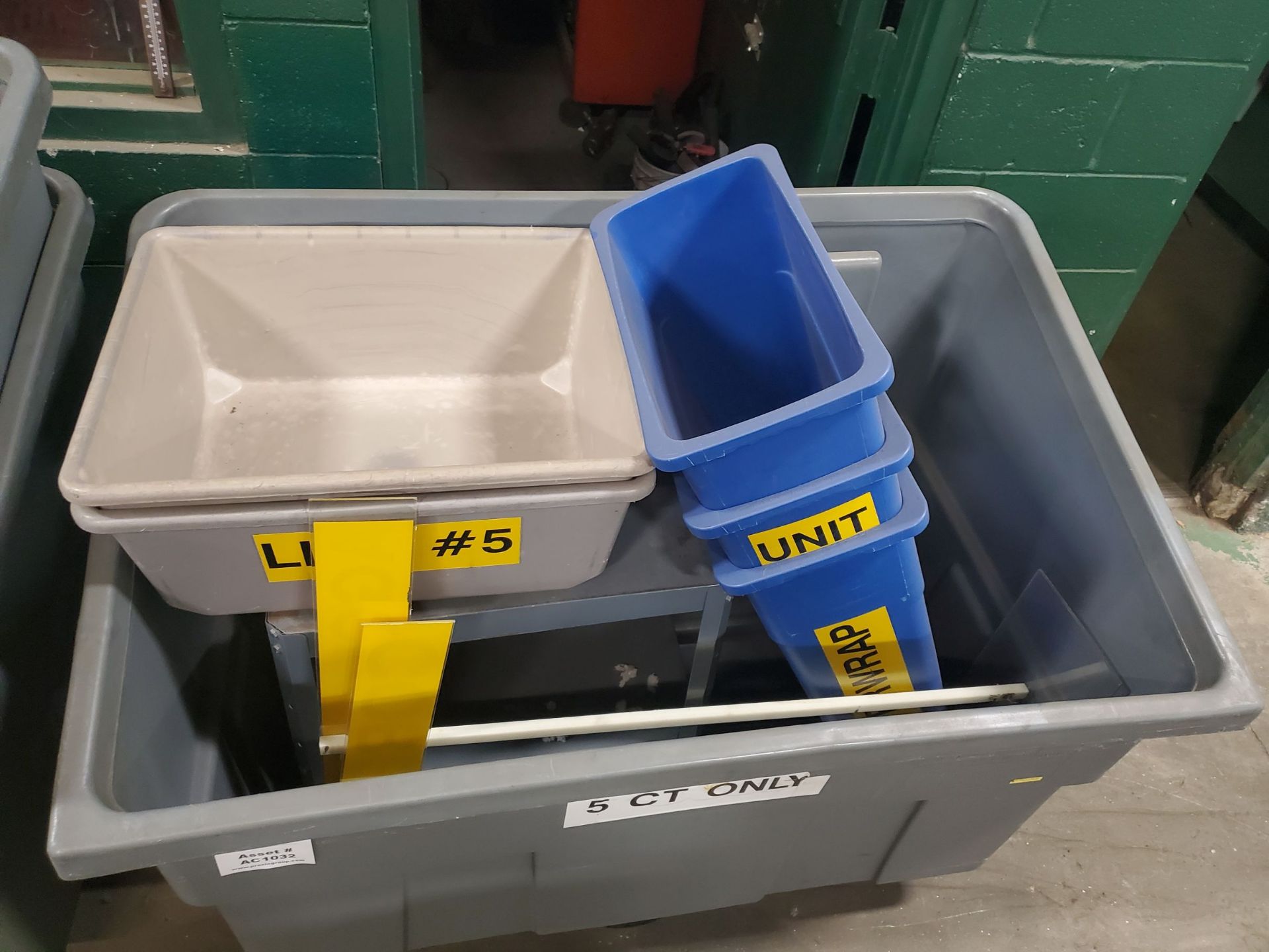 (1) 4-Wheel Castered Totes (3) Recycling Cans, (2) Totes, (1) 2-Tier Work Station - Image 2 of 2