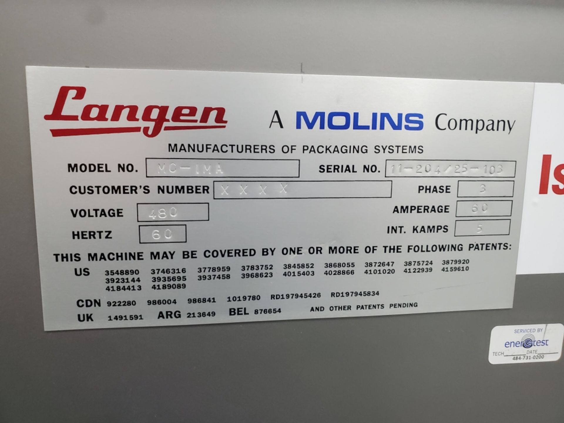 Langen Model MC-IMA Horizontal Cartoner 480V, 3ph, 60Hz sn 11-204/25-103 w/ Nordson Series - Image 10 of 12