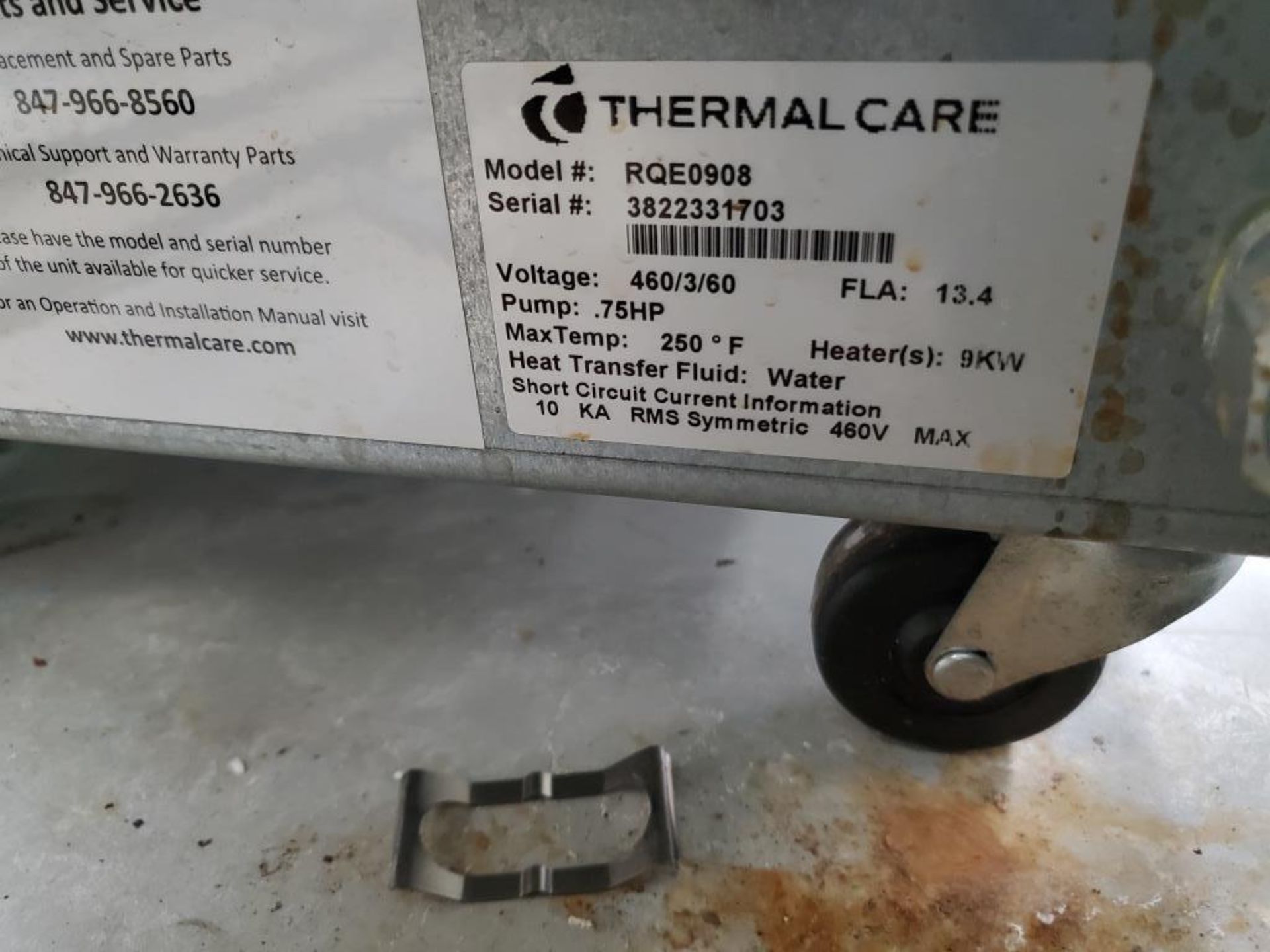 Thermalcare Aqua Therm Model RQE0908 Chiller Unit, Heat Transfer Fluid: Water 460V, 3ph, 60Hz - Image 3 of 3