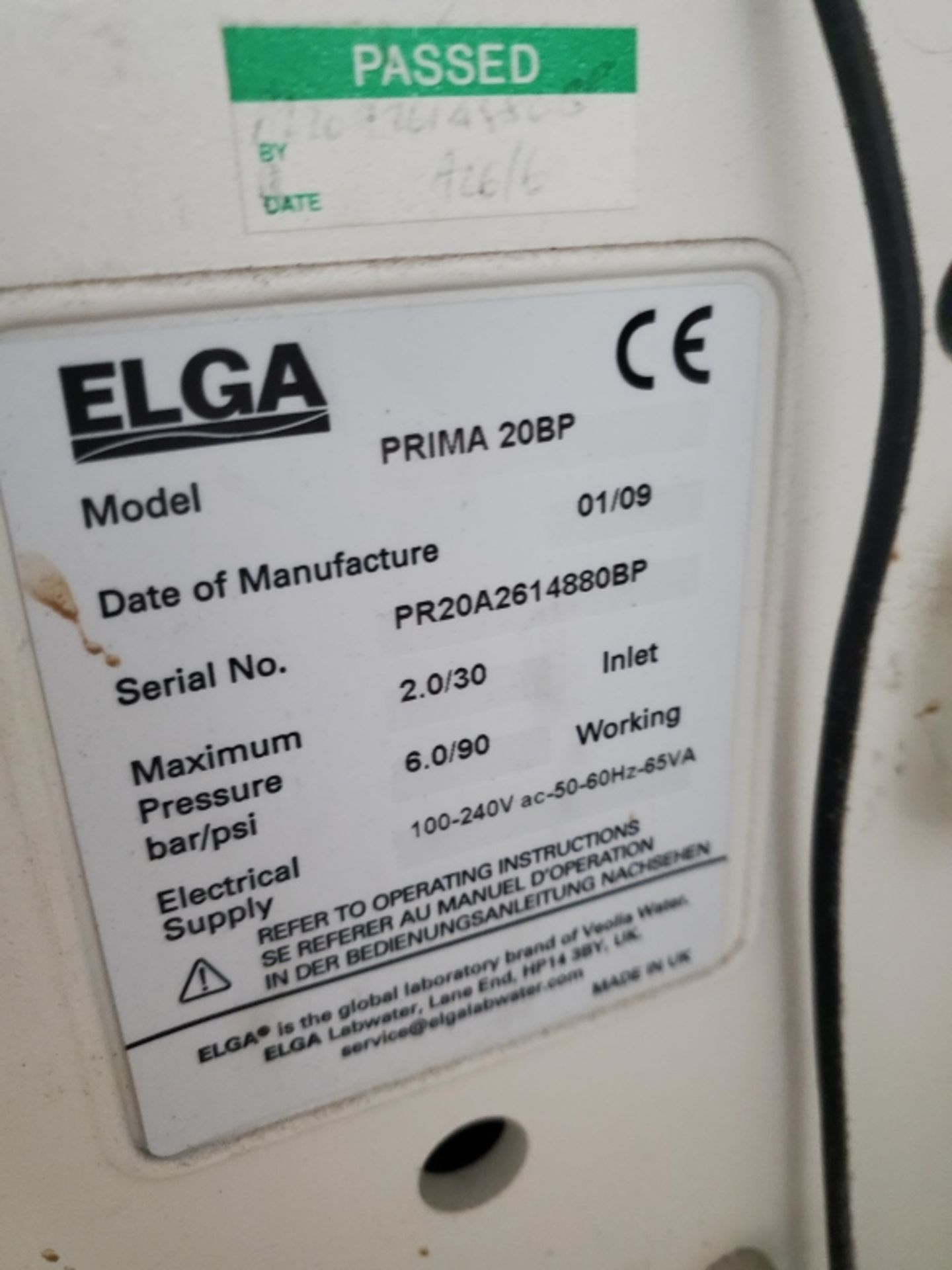 Elga Purelab Prima 20BP Water Purification System - Image 3 of 3