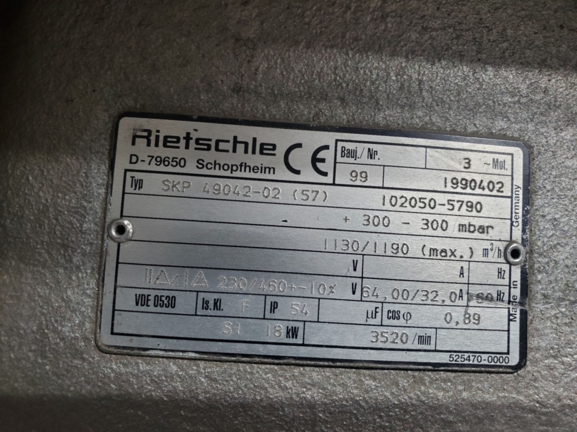 Reitschle Model SP-49042-02 (57) +300mbar / -300mbar Vacuum Pump 230/460V, 3ph, 60Hz - Image 3 of 3