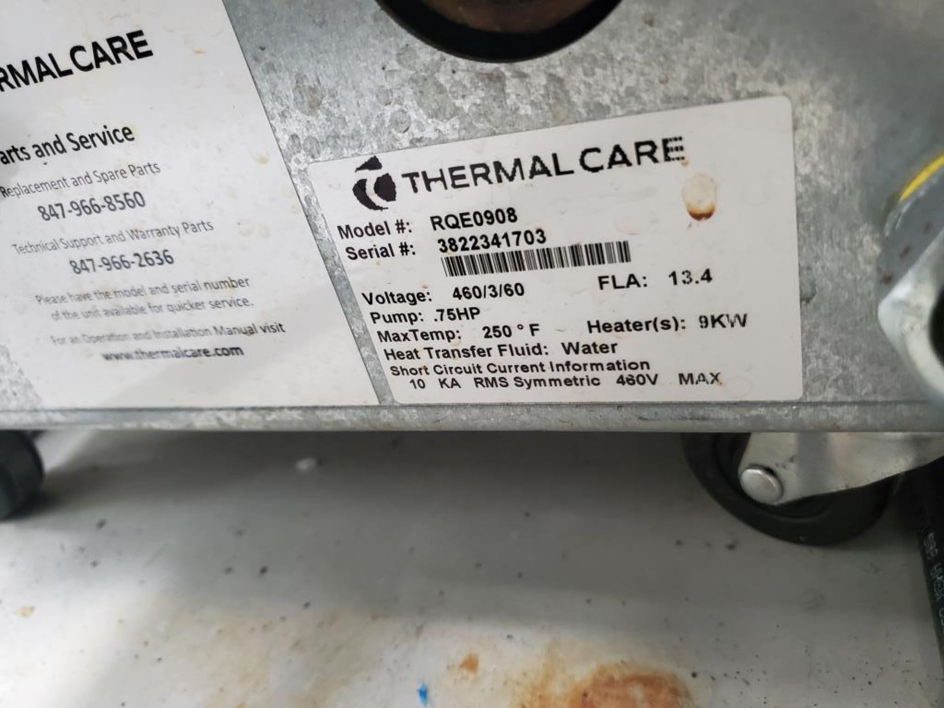 Thermalcare Aqua Therm Model RQE0908 Chiller Unit, Heat Transfer Fluid: Water 460V, 3ph, 60Hz - Image 3 of 3