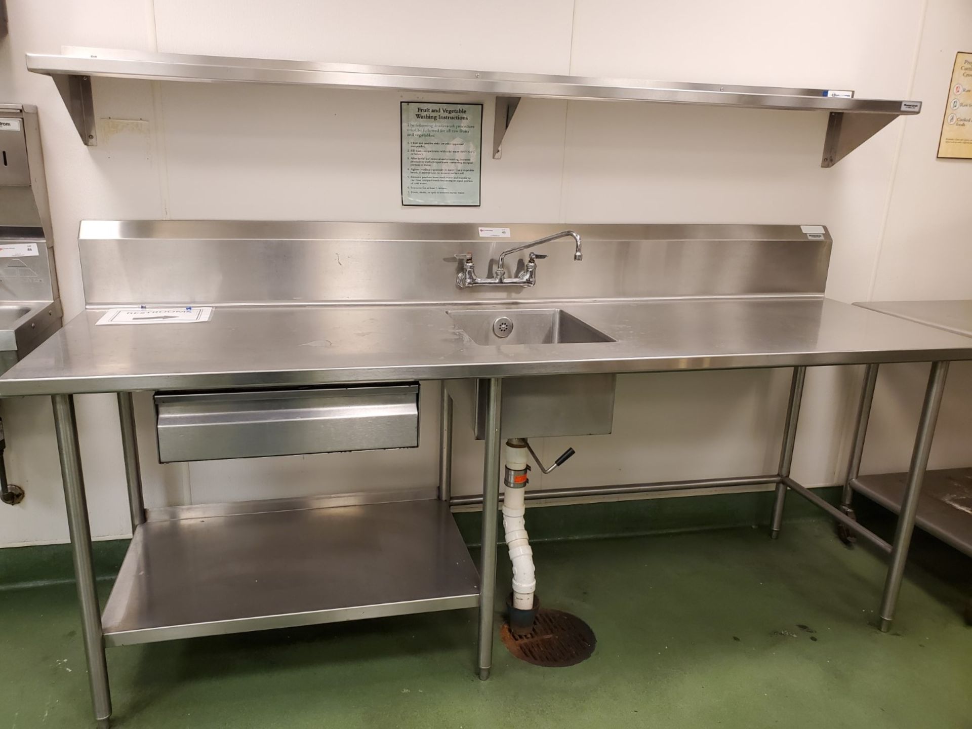 Stainless Steel counter and sink, 96" long x 28" wide x 36" high, with 15" x 18" sink