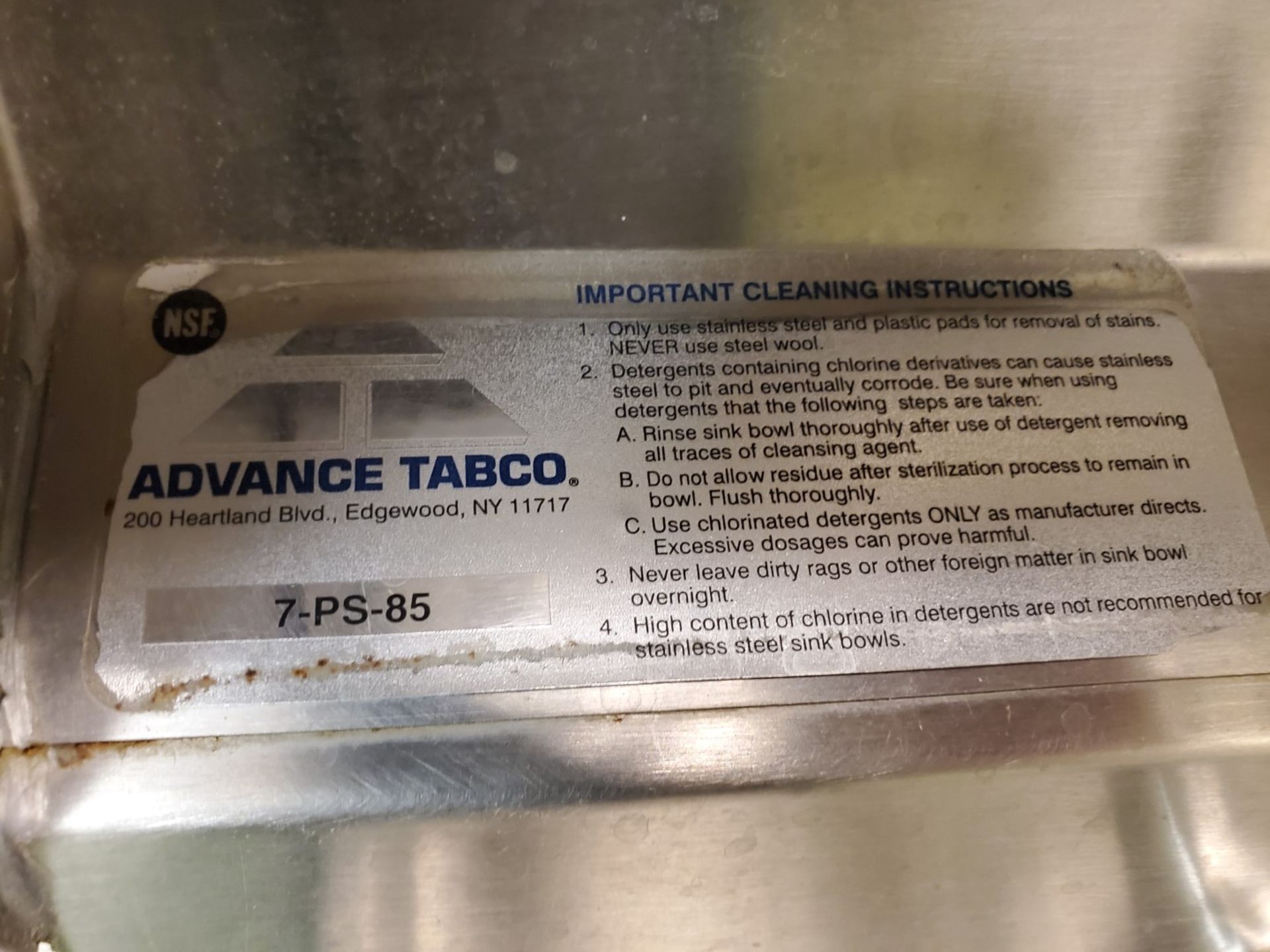 Advance Tabco Stainless steel wash station, model 7-PS-85 - Image 2 of 2