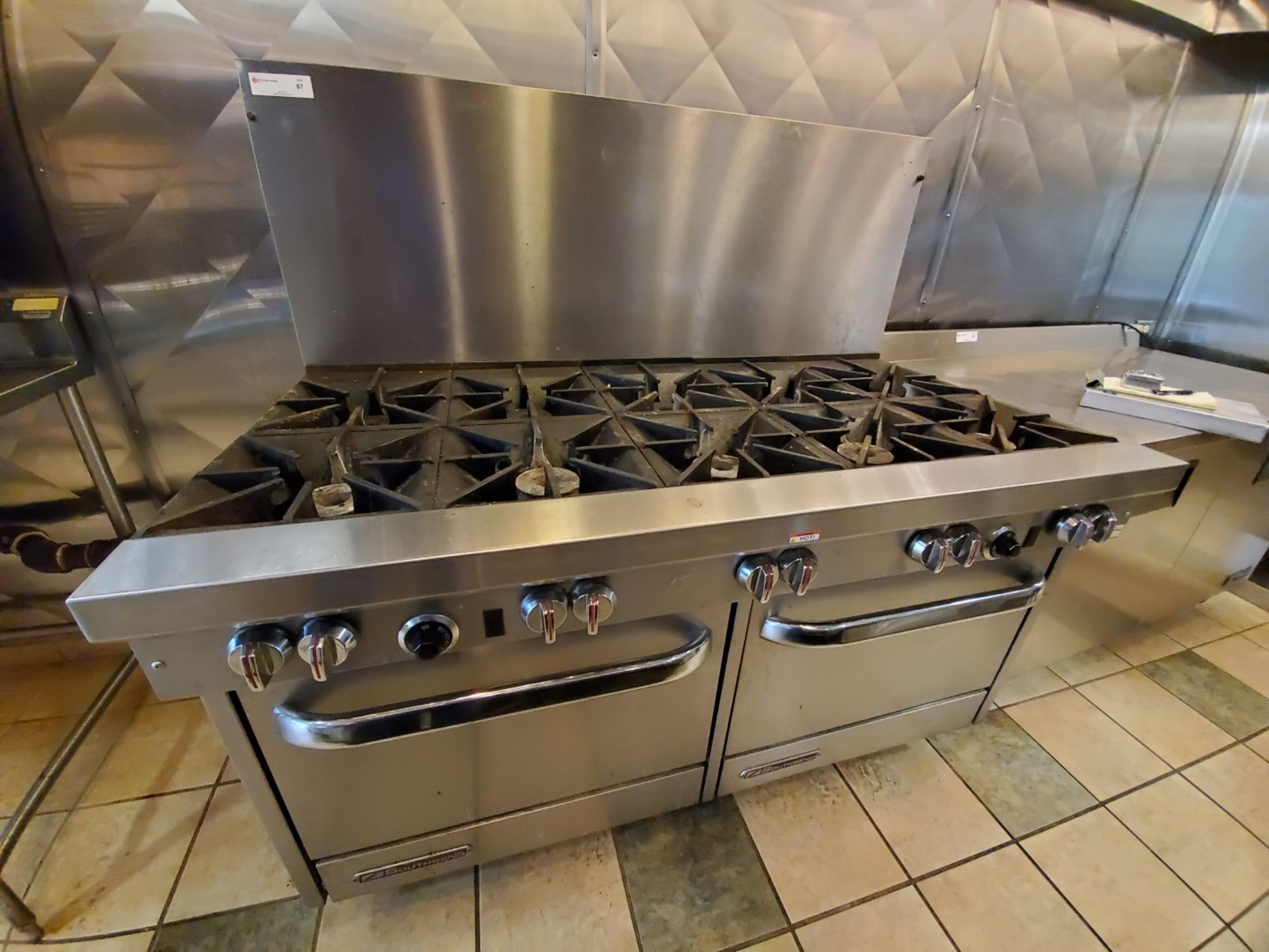 Southbend Station Range/Oven, with 60" long x 27" wide x 37" high cook top, (10) burners, gas fired,
