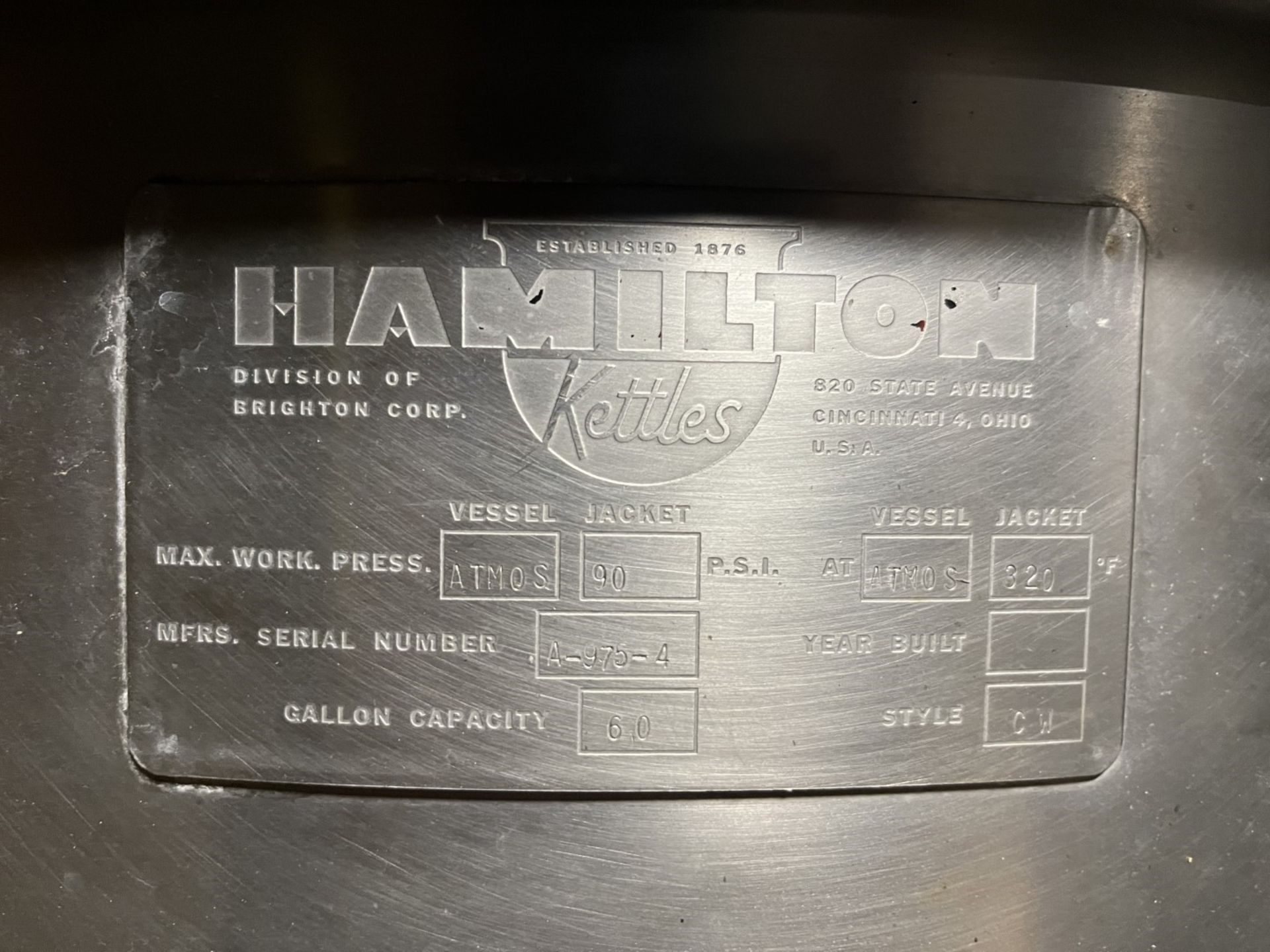 60 Gal Hamilton Kettle, S/S, 90# - Image 2 of 4