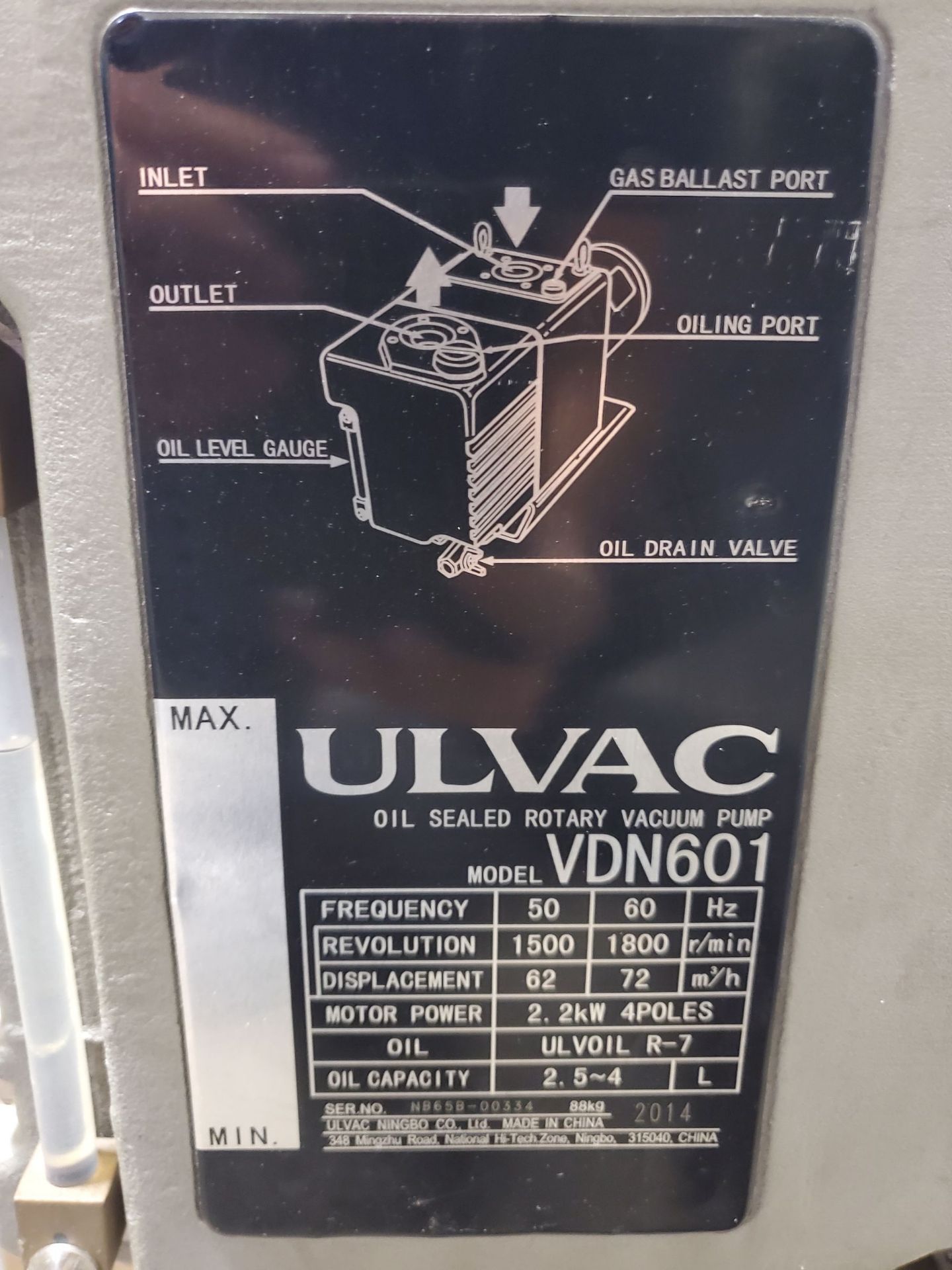 ULVAC Oil Sealed Rotary Vacuum Pump, Model VDN601 - Image 2 of 6