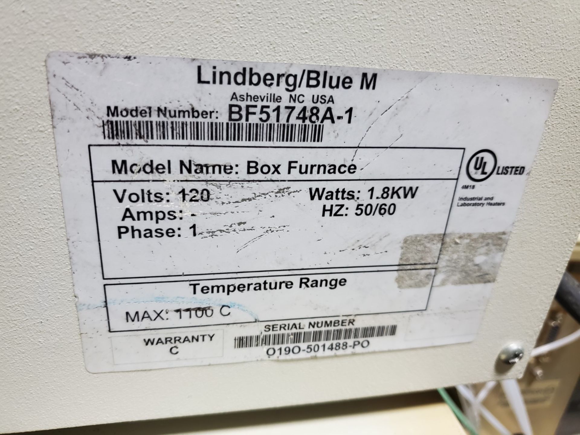 Lindberg/Blue M Box Furnace Model BF51748A-1 - Image 3 of 5
