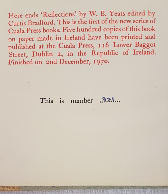 YEATS, W.B. Reflections by W.B. Yeats. Transcribed and edited by Curtis Bradford from the - Image 3 of 3