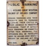 Enamel Plaque: Public warning the the Midland Great Western Railway Company of Ireland to the