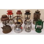 Collection of Eight Railway Lanterns, five with globes