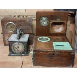 Three Vintage Wooden Cased Time Clocks and a Time Stamping Machine