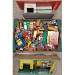 Collection of Various Matchbox Toys and 2 Tin Plate Garages