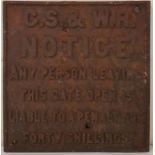 Cast Metal Plaque - GS & WR Notice - Any person leaving this gate open is liable to a penalty of
