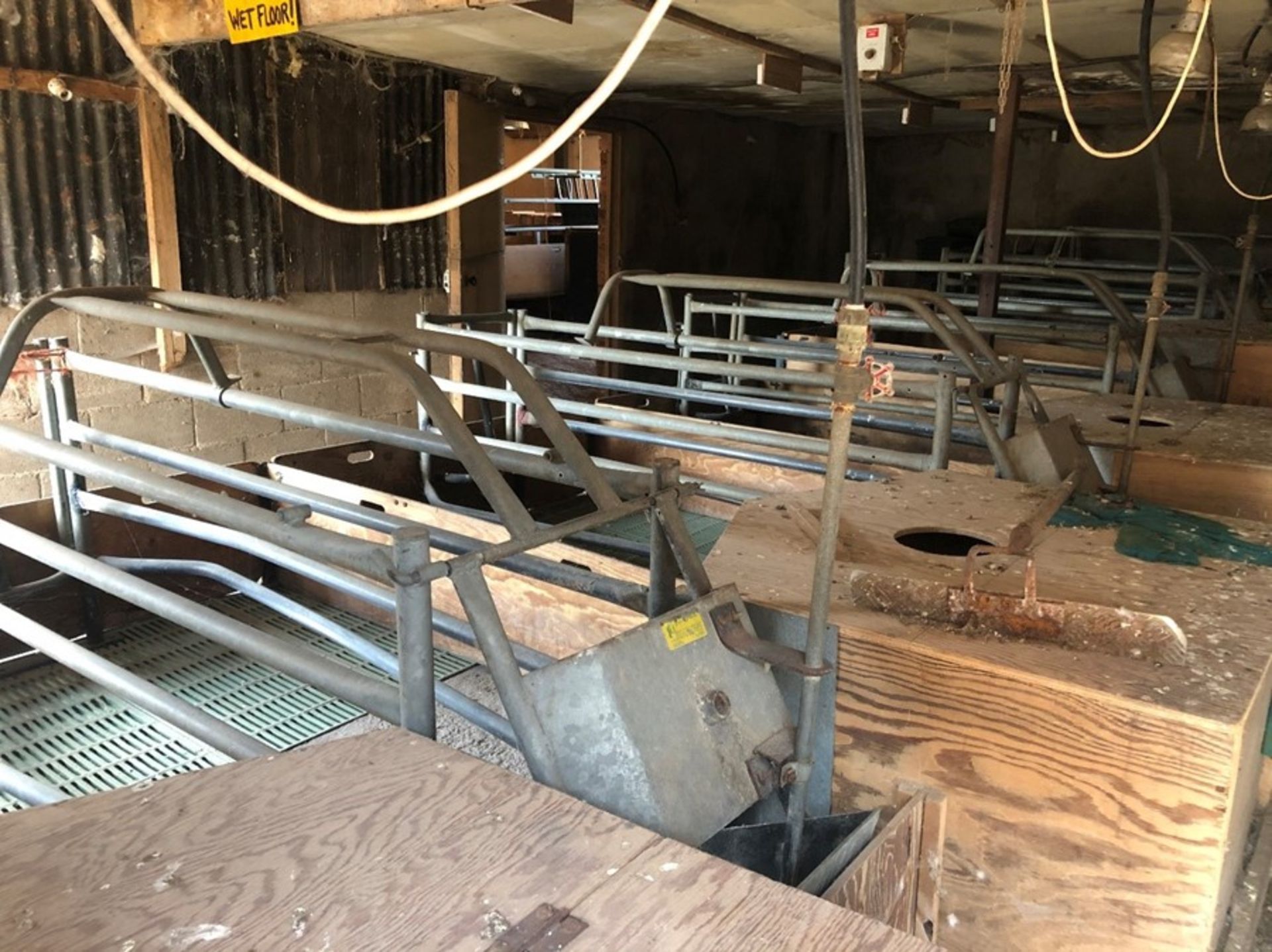 6 farrowing crates, cast iron slatted floors, weaner boxes (sold in situ, buyer to dismantle)
