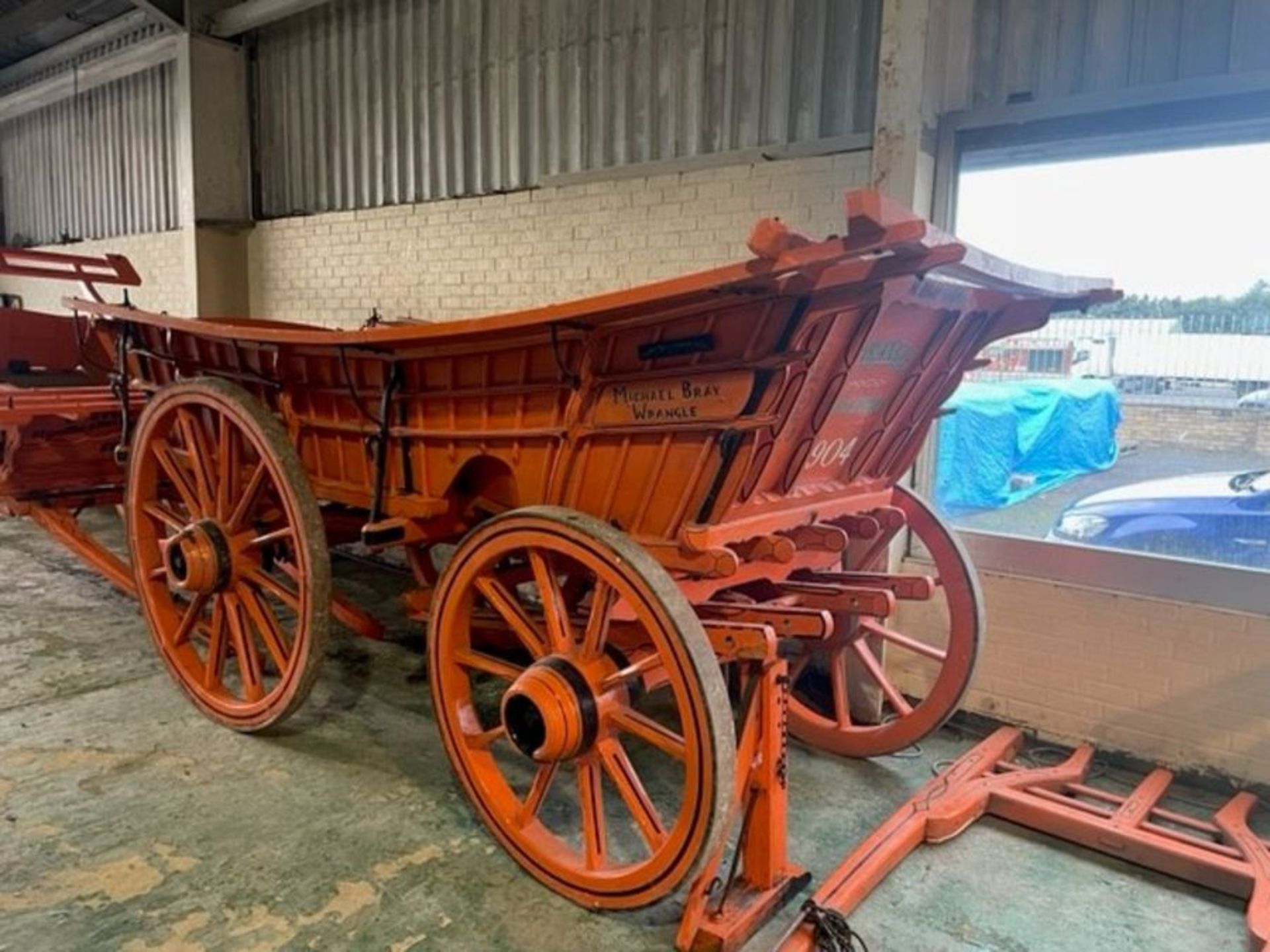 1904 M Bray Farms, Wrangle 4 wheel horse drawn wagon with shafts