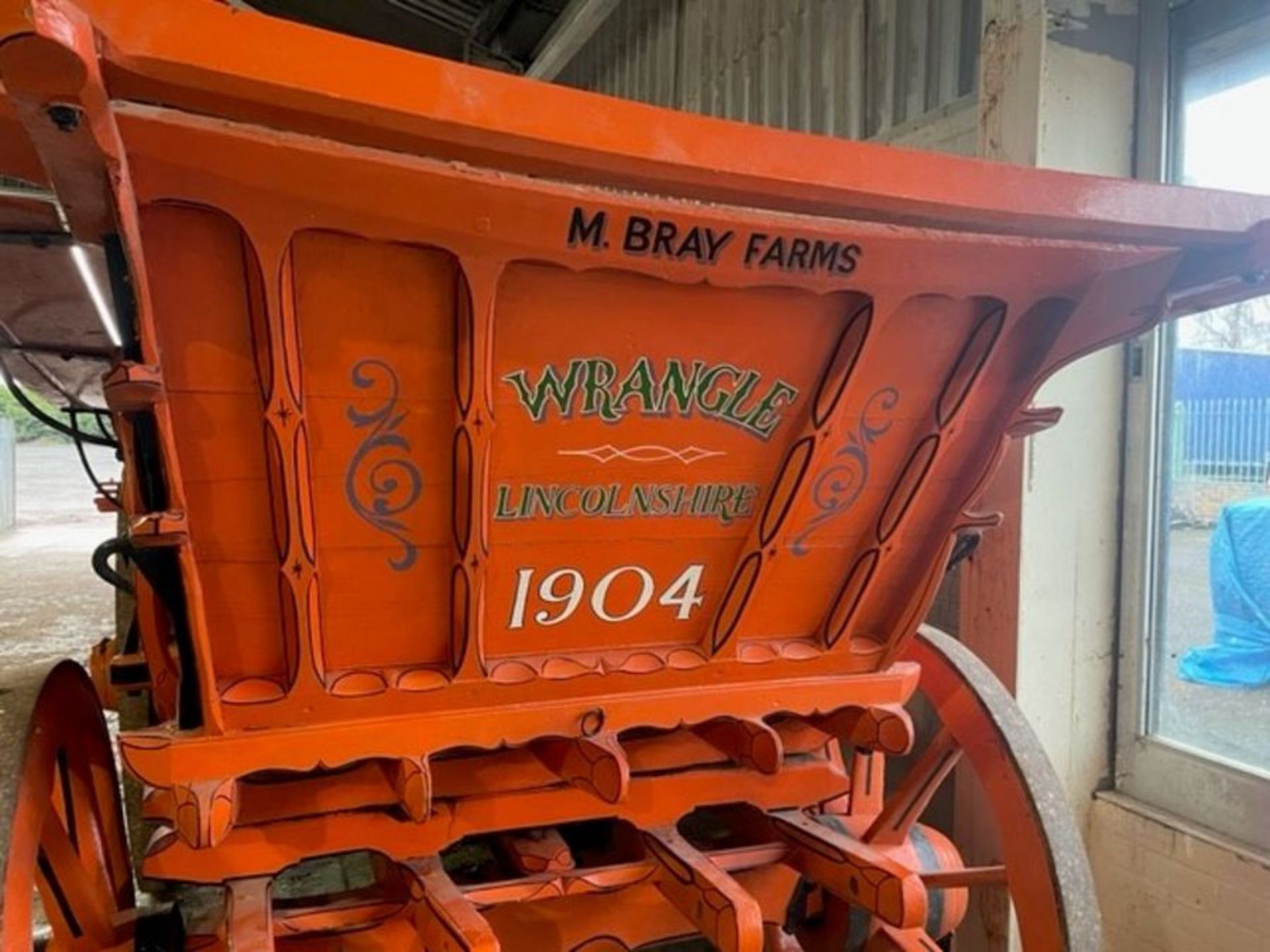 1904 M Bray Farms, Wrangle 4 wheel horse drawn wagon with shafts - Image 3 of 4