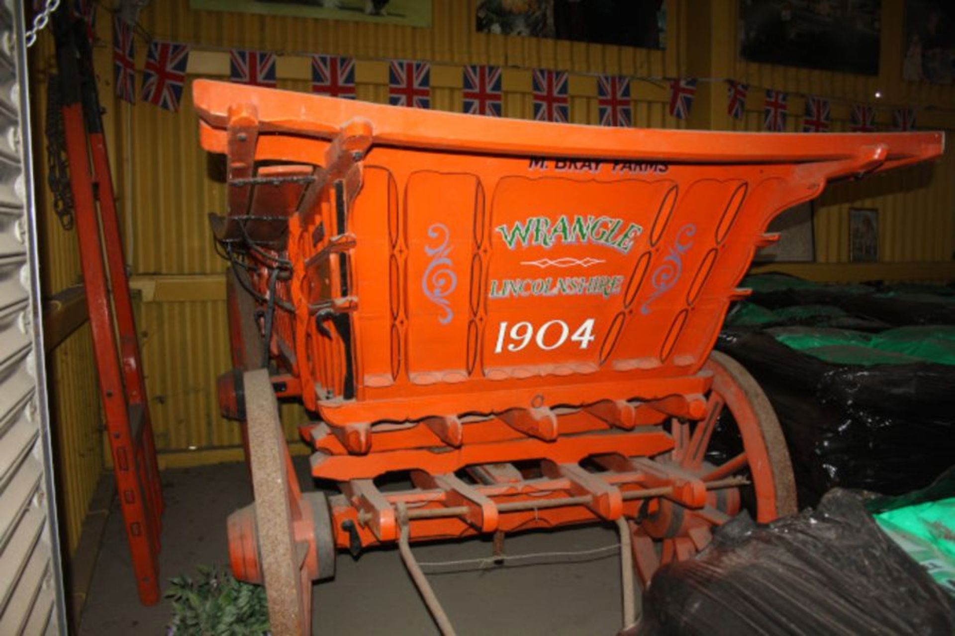 1904 M Bray Farms, Wrangle 4 wheel horse drawn wagon with shafts - Image 2 of 4