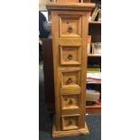 TALL NARROW PINE CHEST OF 5 DRAWERS