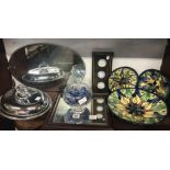 PLATED ENTREE DISH, MIRROR, WEDGWOOD PLAQUES, GLASS BOWL & CHINA PLATES