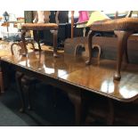 WALNUT EXTENDING DINING TABLE WITH EXTRA LEAF, 2 CARVER CHAIRS & 6 CHAIRS WITH LEATHER SEATS &