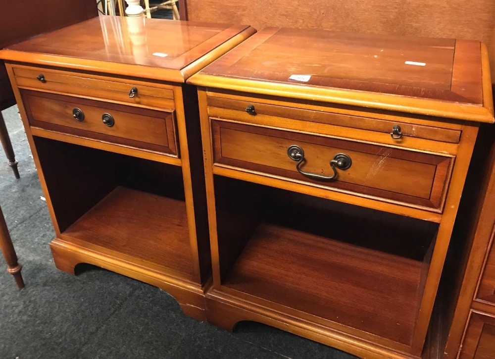 PAIR OF YEW WOOD BEDSIDE TABLES