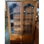 OAK LEADED GLASS DISPLAY CABINET A/F