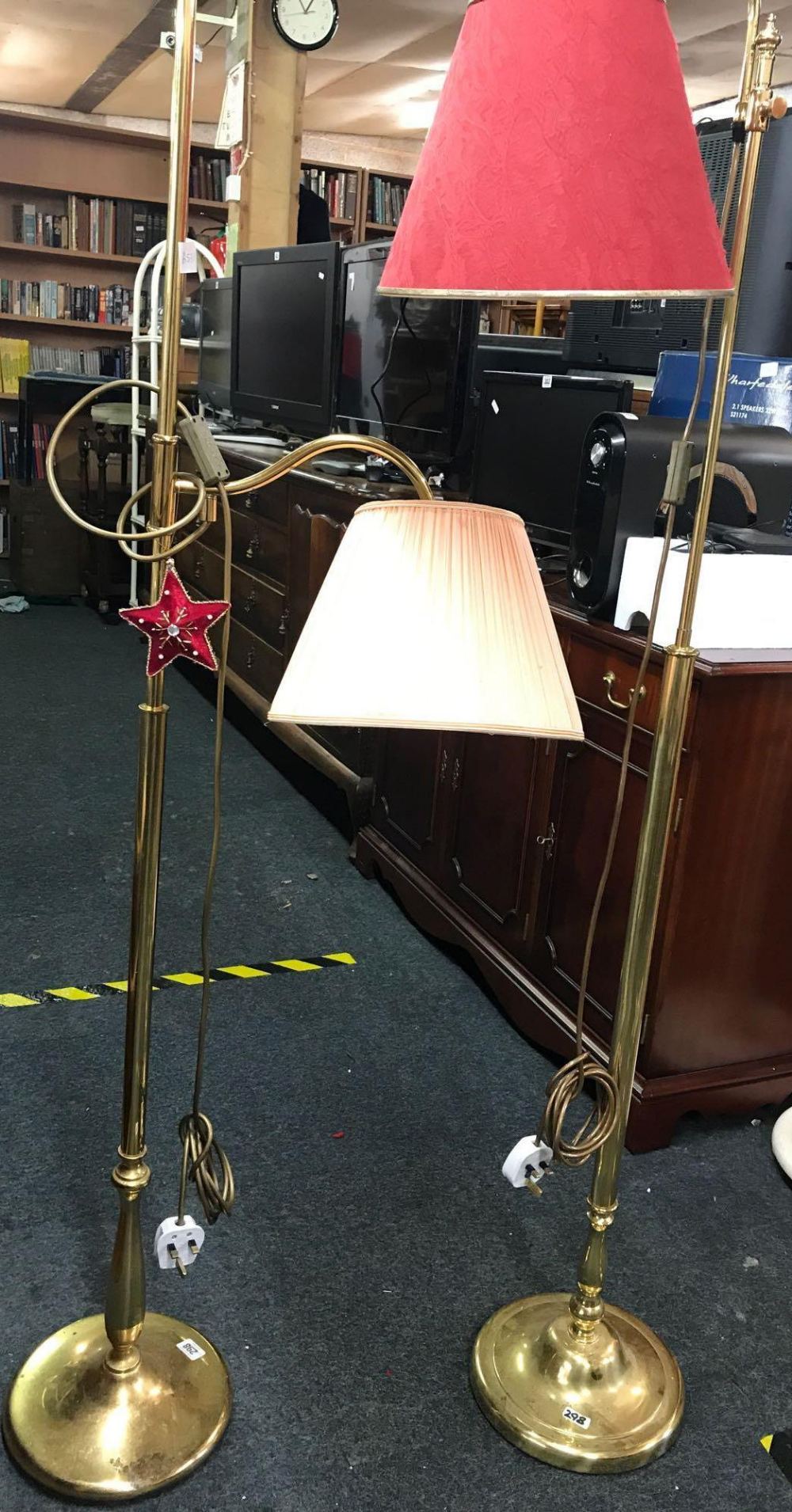 2 BRASS STANDARD LAMPS ADJUSTABLE HEIGHT