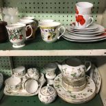 SHELF OF WEDGWOOD WILD STRAWBERRY DINNERWARE & SHELF OF MIXED CHINAWARE CONSISTING OF HOBBY