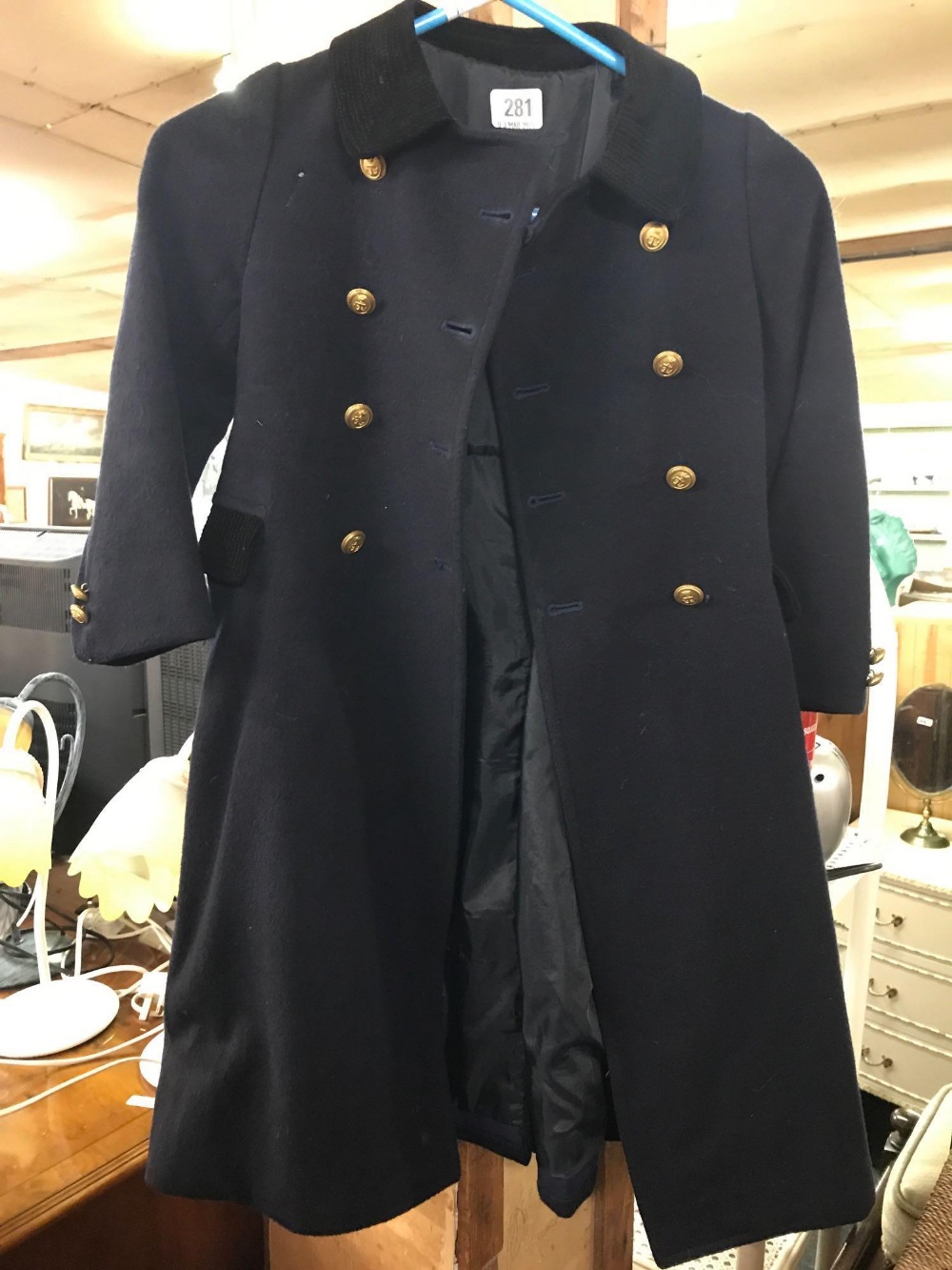 CHILD'S NAVY BLUE WOOLLEN COAT WITH GOLD BUTTONS - NAVAL THEME, SIZE 5 YEARS