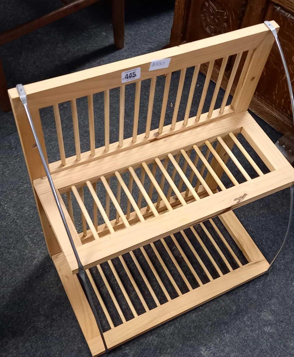 PINE 3 LEGGED STOOL WITH PLATE RACK